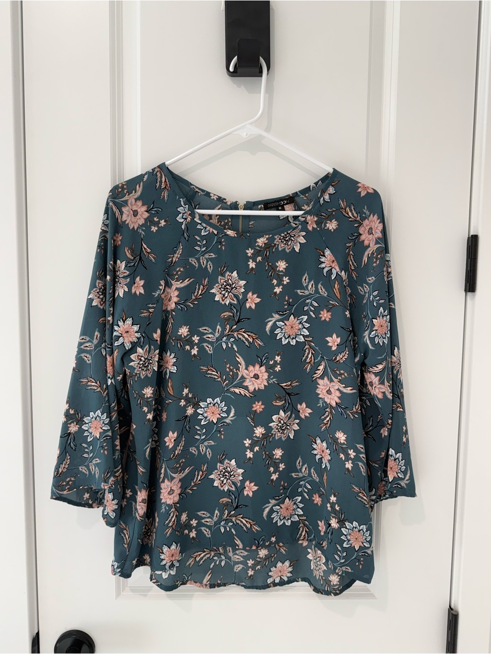 Papermoon Teal Floral Blouse with Pink Accents
